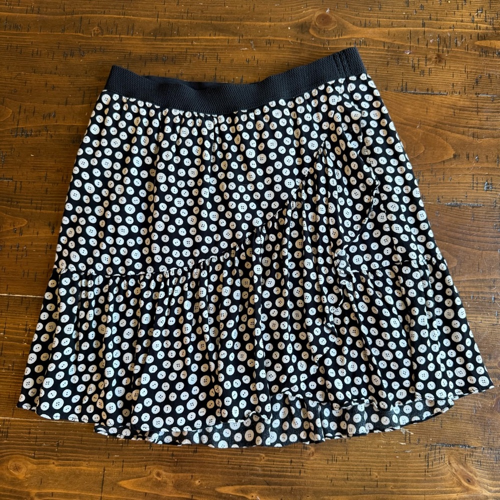 Anthropologie Maeve Black & White Button Print Midi Skater Skirt sz Small EUC